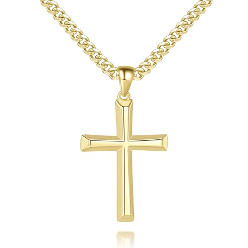 USESMTLE Mens Cross Necklaces Gold Cross Necklace for Men 14K Gold Cross Chain for Men Paired with 4.3mm Cuban Link Chain for Men Dainty Gold Crosses Pendant Necklace for Mens Necklaces 22in