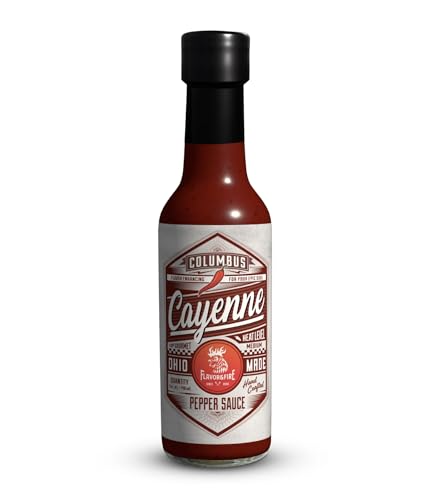 Flavor and Fire Foods, Cayenne, Columbus Hot Sauce, Pepper Infused, Award Winning, North Market Hot Sauce, Amazing Flavor, Great on Meat, Poultry, Seafood, Tofu, Made in Ohio (5oz, Cayenne)
