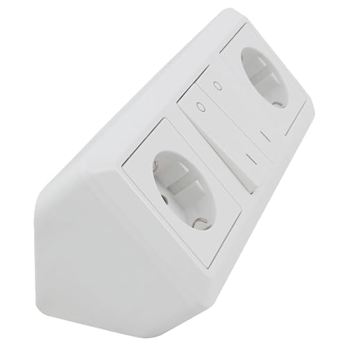 McPower Steckdosenblock Unterbausteckdosen | Cup | Ecksteckdose mit Schalter, 2X Steckdose, 1x Schalter, 250V~ / 16A, Aufbau, weiß, poliert