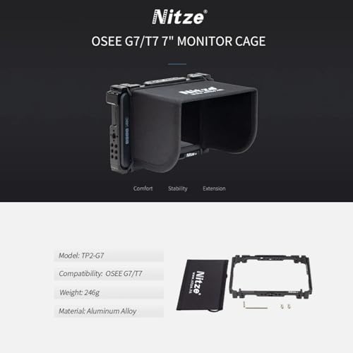Image of Nitze Cage Built-in NATO Rail with LS7-G7 Sunhood and Cold Shoe Compatible with OSEE T7 /G7 7 inch Monitor