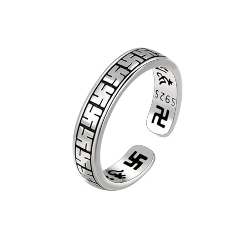 BDUBZ Anillo budista Feng Shui esvástica hombres y mujeres, anillo ajustable abierto plata ley Vintage, anillos dios hindú, anillos amuleto la suerte