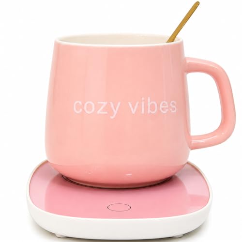 Coffee Mug Warmer with Ceramic Mug, Electric Cup Warmer for Desk, Auto Shut Off, Pink Cozy Vibes by Generic - Used condition - US$15.58