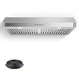 AMZCHEF Under Cabinet Range Hood 30 Inch, 750CFM Stainless Steel Kitchen Stove Vent Hood 3 Speed Exhaust Fan Button Control LED lights Dishwasher-Safe Baffle Filters Three Outlet Design