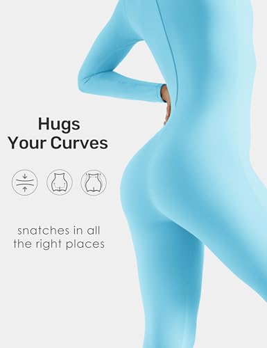 Women Bodysuit Rompers Long Sleeve Jumpsuits Leotards One Piece Tummy Control Yoga Workout Outfits – Seamless Snatched Fit with Zip Closure for Cosplay, Clubwear, Training, or Praise Suit Wear - Thumbnail 5