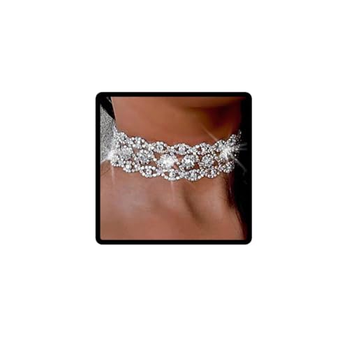Prosy Funkelnde Kristall-Halsreif-Halskette, silberfarben, Strass-Halsband, Schmuck, verstellbar, für Damen und Mädchen