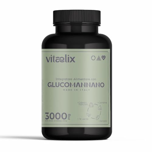 Vitaelix Glucomannano Drenante Forte Dimagrante 3000 mg. Integratore 100% Naturale con Caffeina,...