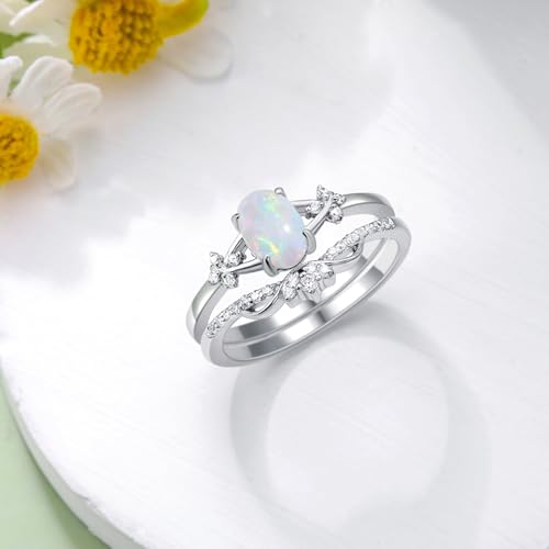 1CT Opal Rings for Women 925 Sterling Silver Oval Opal Engagement Ring Bridal Set with Cubic Zirconia Wedding Promise Ring Jewelry Gift for Her4