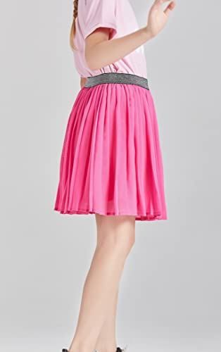 Danichins Girls Casual Pleated Elastic Waist Chiffon Skirt (Rose, Pink, 12) #TOP2