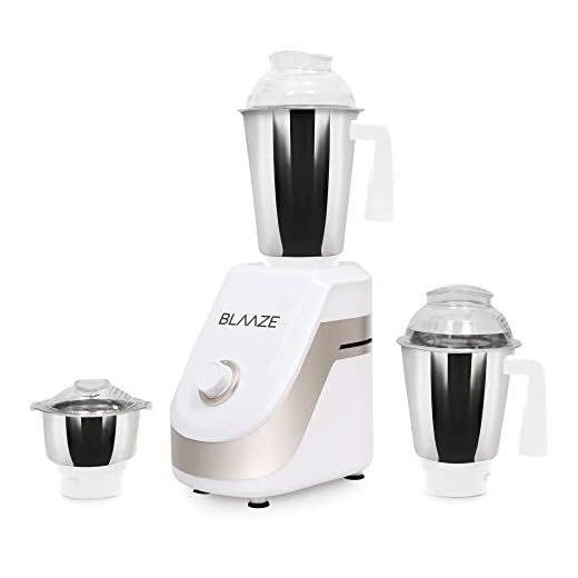 BLAAZE 110V Powerful 800W Mixer Grinder w/ 3 Stainless Steel Jars & Blades Perfect for Dry & Wet Fine Grinding – Dosa batters, Indian Curry Spices Coconut Chutney Grinding Mixing (White Matte Silver)