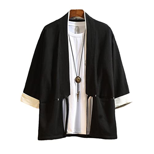 Cárdigan para hombre, kimono japonés, para hombre, ropa de kimono para hombre, camisa de kimono Yukata Haori, abrigo casual, cárdigan negro, talla XXL