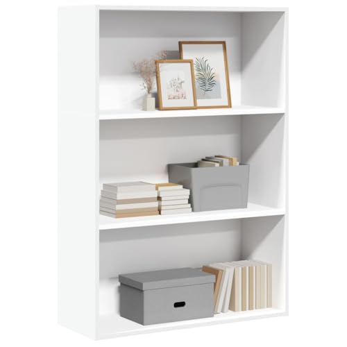 SooIarix Librería blanca 80 x 30 x 114 cm, de madera con 3 compartimentos, estantería moderna para salón, oficina, dormitorio