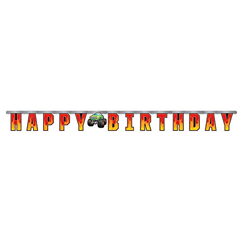 Kids Monster Truck Rally Demolition Derby Birthday Party Supplies Set | Disposable Tableware Paper Plates, Napkins, Banner, Balloons And Hanging Decorations For 24 Guests (102 Pieces) #TOP4