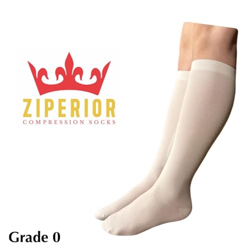 Image of 8-15 mmHg Compression Grade 0 Calf Inside Leg Zipper Closed Toe Socks (White, 3X-Large)