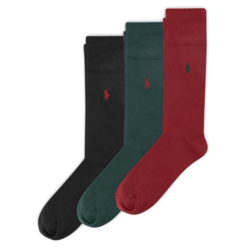 Polo Ralph Lauren Men's Supersoft Flat Crew Sock 3 Pair Pack, Crimson, Men's 6-12.5