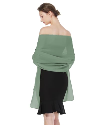 BEAUTELICATE Chiffon Schal Stola Damen Festlich Elegante Tücher Schultertuch Stola für Abendkleider Braut Festlich Sommer Hochzeits (Matte Salbeigrün)