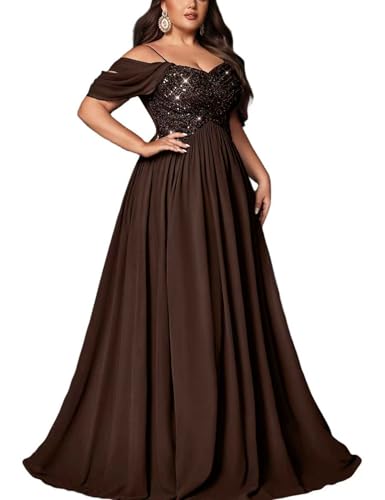VOUIAO Women Plus Size Formal Dress Sequin Bridesmaid Dress coffeebrown XL