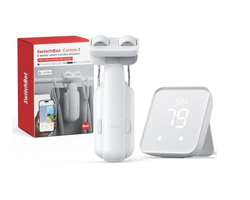 SwitchBot 2025 Automatic Curtain Opener 3 Rod-Bluetooth Remote Control, WiFi&Smartphone Control, Upgraded High-Performance, Add Hub to Compatible with Alexa, Google Home, HomeKit