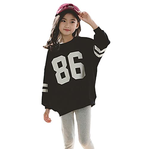 Rolanko Pull Fille Sweat Enfants Pull-Over T-Shirt Manches Longues Sweatshirt Coton Tops(Noire,Taille:150)
