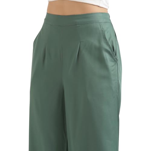 Image of SAADAA Palazzo Pants for Women Half-Elasticated Waistband | Palazzo for Women in Soft Viscose Fabric | Regular Fit with Mid Rise Waist & Deep Pockets | Versatile for Formal & Casual Wear