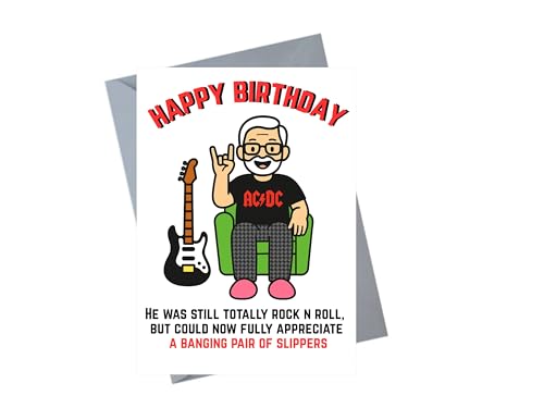 Funny Birthday Card Rock N Roll Slippers Joke Design for Him Dad Brother Mate Rock Music Fan 5x7 with Envelope - JBS66
