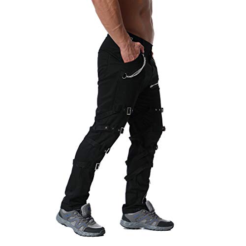 Men's Gothic Pants Fashion Hiphop Rock Punk Gothic Sport Hiking Riding Casual Cargo Pants Black 333