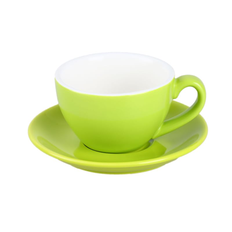 Duże ceramiczne kubki do kawy, Zestaw ceramiczny kubek do kawy, spodek i łyżeczka, wielokolorowy, 201-300 ml(Green)