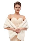Jovono Women's Wedding Fur Shawl and Wraps Bridal Fur Stoles with Rhinestone Brooch for Bride and...