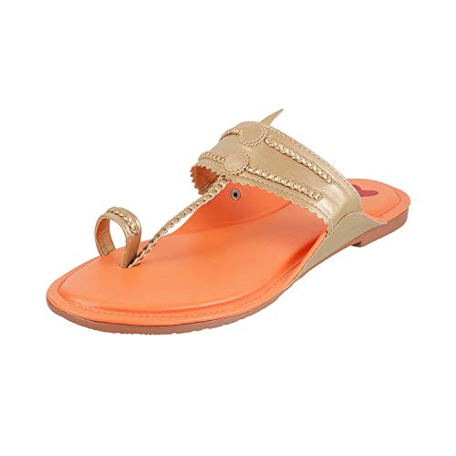 Image of Metro Women's Gold Leather Stylish Fashion Kolhapuris