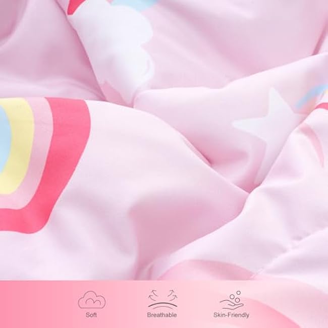 david's kids 4 Piece Toddler Bedding Set - Soft Breathable Toddler Bedding Set for Girls, Includes Quilted Comforter, Flat Sheet, Fitted Sheet and Pillowcase, Rainbow