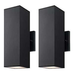 mirrea 12″ Modern Outdoor Porch Light in 2 Lights, Matte Black, 2 Pack