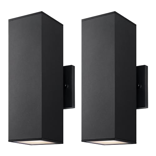 Image of mirrea 12 inch Modern Outdoor Porch Light in 2 Lights, Matte Black, 2 Pack