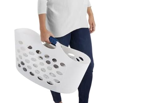 Rubbermaid 1.5 Bushel Capacity Durable Versatile Flex N Carry Portable Flexible Laundry Basket With Convenient Carrying Handles, White #TOP4