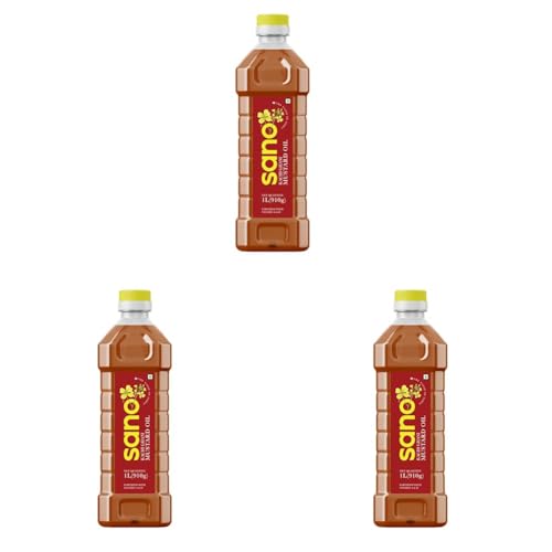 Image of Sano Pure & Fresh Kachi Ghani Mustard Oil - 1 Litre Pet Bottle | High Pungency | Rich in Omega-3 | 100% Natural | Authentic Indian Cooking Oil | Boosts Heart Health (Pack of 3)
