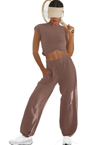 LAMISSCHE Womens Loungewear Set 2 Piece Outfits Sets Cropped Tops and Wide Leg Pants with Pockets Tracksuit