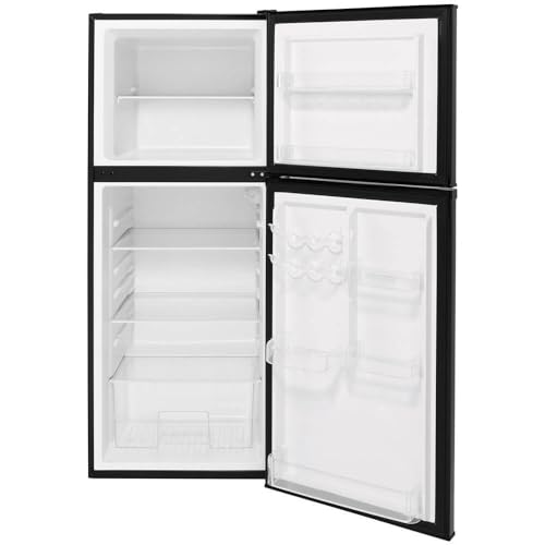 GE GPV10FGNBB 24" Top Freezer Refrigerator with 9.93 cu. ft. Capacity 12V DC Power Only LED Lighting and Adjustable Spillproof Glass Shelves in Black - Image 5