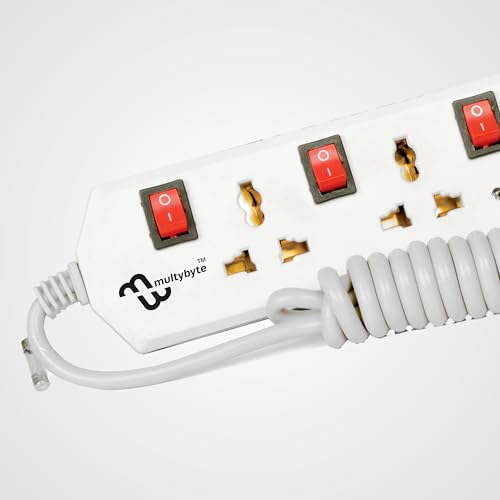 Image of MULTYBYTE 5 Socket 5 Switch Power Saving Outlet Extension Board, High Speed, Fast Charging- Power Strip, Surge Protector, 4M Cable Shockproof Fire-Retardant, Multipurpose Use Spike for Home & Office