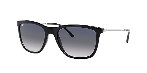 Image of Ray-Ban Unisex Sunglasses Black Frame, Blue /Grey Lenses, 56MM