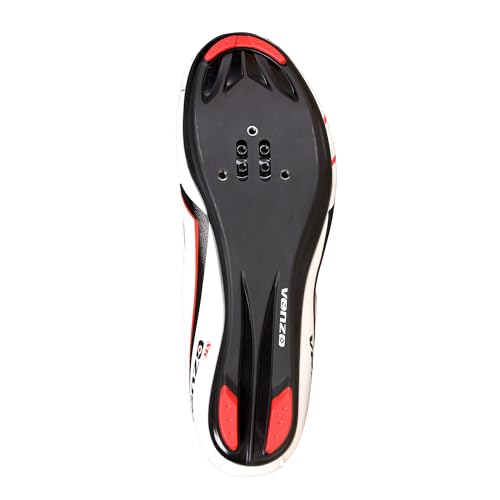 Venzo Bicycle Men's Road Cycling Riding Shoes - 3 Straps - Compatible with Look Delta & for Shimano SPD-SL - Perfect for Road Racing Bikes - White - 14.5 US Men - Thumbnail 2