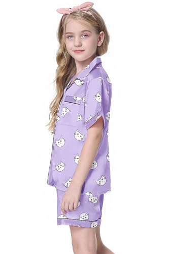 Image of Girls & Womens Satin Pajamas Set, Silk Button-Down Sleepwear 2 Piece Nightwear, 3 Years - Women XXL
