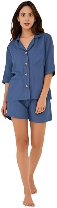 Simple&Opulence Women's 100% Linen Pajama Set Soft Shirt and Pants 2 Pieces Loungewear Slim Fit Soft and Breathable S-L - Image 7