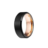 18K Tungsten Rose Gold Rings for Men Wedding Bands with Beveled Edges 8mm Brushed Black & Rose Gold Interior with Comfort Fit Sizing Anniversary Gifts for Him