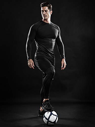 Drskin 4 Pack Men's Compression Shirts Top Long Sleeve Sports Baselayer Workout Running Athletic Gym (Round Sbb01 4P, L) #TOP3
