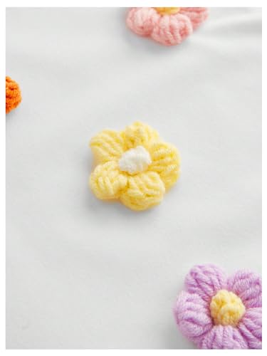 WDIRARA Girl's 3D Floral Decor Round Neck Short Sleeve T-Shirt Summer Slim Fit Cropped Tee Tops3