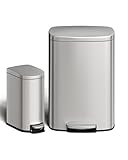 Garvee Juego de cubos de basura de acero inoxidable de 13 galones (50 L) y 2.6 galones (10 L), cubo de basura inoxidable con tapa para cocina y baño, cubo de basura con cubo interior, mango trasero