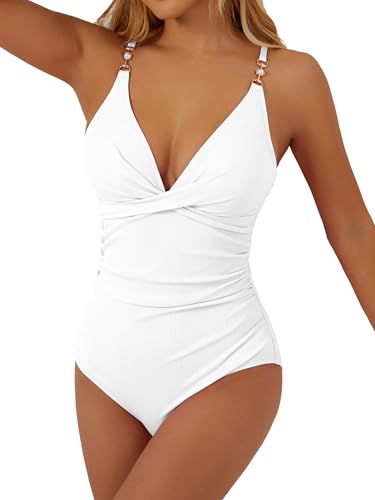 swimall Women's One Piece Swimsuit Tummy Control Cutout Bathing Suit High Waist Ruched Retro Swimwear with O-Ring