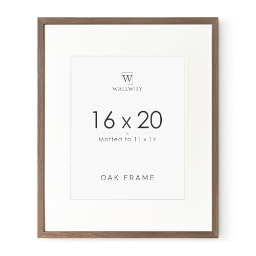 16x20 Picture Frame, Solid Oak 16 x 20 Picture Frame with Mat, 16x20 Natural Wood Frame for Wall Art Photo, (Walnut Set of 1)