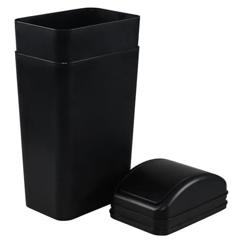 Image of 2-Pack 14 L Plastic Trash Cans with Swing Lids, Black Slim Garbage Bin