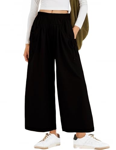 Zhiyouni Women's Loose Wide Leg Track Pants Casual Elastic High Waist Cargo Trousers