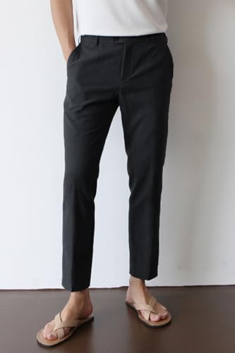 Image of GINGTTO Linen Pants Men Slim Fit Elastic Waistband Lightweight Summer Beach Fashion Casual Pant