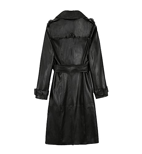 Trench-coat long de luxe en faux cuir FULBHPRINT manteau double boutonnage